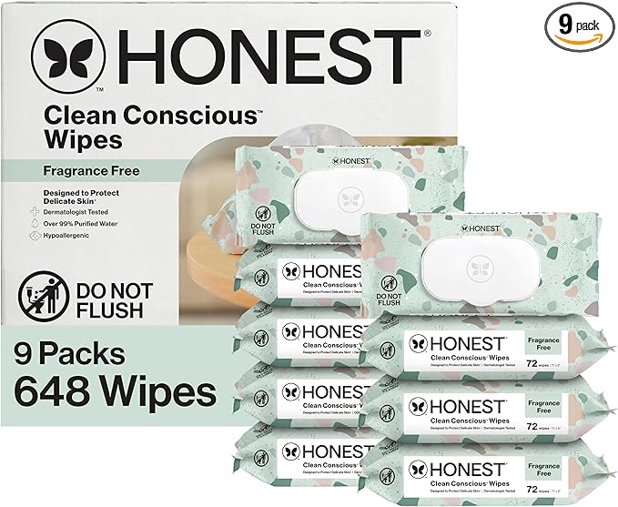 The Honest Company Unscented Wipes Over 99% Water Compostable Plant-Based Baby Hypoallergenic for Sensitive Skin EWG Verified Geo Mood 648 Count