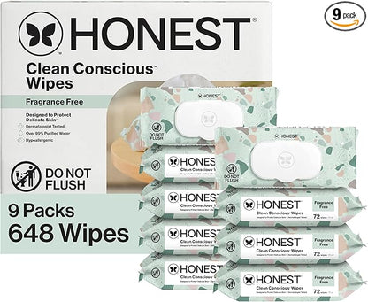 The Honest Company Unscented Wipes Over 99% Water Compostable Plant-Based Baby Hypoallergenic for Sensitive Skin EWG Verified Geo Mood 648 Count