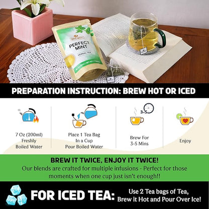 BREWIX, Perfect Mint Tea (20 Pyramid Tea Bags) | Soothing Mint Blend for Digestion Support & Daily Calm | Calming, Fresh and Cool | Caffeine Free Herbal Tea | No Sugar & No Caffeine | Spearmint and Peppermint