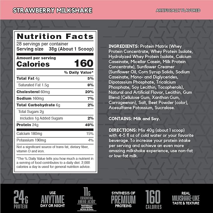 BSN SYNTHA-6 EDGE Protein Powder, Strawberry Protein Powder with Hydrolyzed Whey, Micellar Casein, for Muscle Gain, Low Sugar, 24g Protein, Strawberry Milkshake, 28 Servings, 2.34 Pound (Pack of 1)