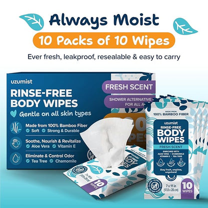 Body Wipes for Adults Bathing No Rinse 100pc XL - Ultra Thick Shower Travel Wipes for Personal Cleansing & Hygiene Essentials, Elderly Care, Incontinence Disposable Washcloths for Women Men