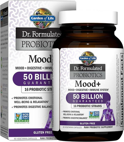 Garden of Life Dr. Formulated Probiotics Mood+ - 50 Billion CFU - Supports Relaxation & Digestive Health - 60 Vegetarian Capsules