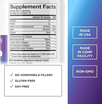 DR. EMIL NUTRITION Multi Collagen Peptides Plus Biotin and Vitamin D - Biotin and Collagen Supplements for Hair Skin and Nails - Biotin Pills for Hair Growth
