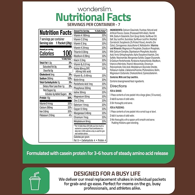 WonderSlim Meal Replacement Shake, CocoMint Cream, 15g Protein, 24 Vitamins & Minerals, Gluten Free (7ct)