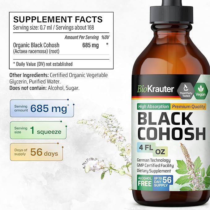 BIO KRAUTER® Perimenopause & Menopause Supplements for Women* - Pure Vegan Black Cohosh for Mood Support & Women's Wellness - Black Cohosh Supplements 4 Fl.Oz 56-Day Supply, Alcohol & Sugar Free