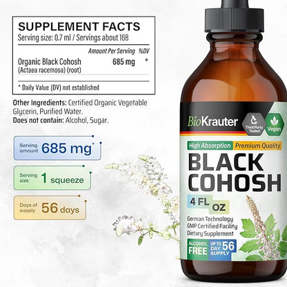 BIO KRAUTER® Perimenopause & Menopause Supplements for Women* - Pure Vegan Black Cohosh for Mood Support & Women's Wellness - Black Cohosh Supplements 4 Fl.Oz 56-Day Supply, Alcohol & Sugar Free