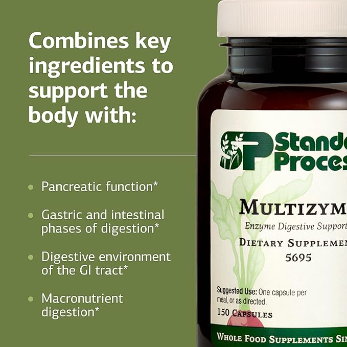 Standard Process Multizyme - Pancreatic Enzyme Supplement to Support the Breakdown of Proteins, Carbohydrates & Fats - Digestive Support - Gluten-Free, Non-Dairy & Non-Soy - 150 Capsules