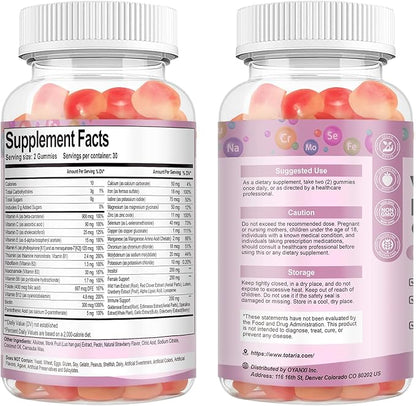 Totaria Sugar Free Multivitamin Gummies for Women 14+ w/Iron, Inositol, Folate, Biotin, Womens Daily Multivitamin Gummy w/Vitamin A, C, B, D3, K2, for Hair, Skin, Energy, Immune, Strawberry Flavor