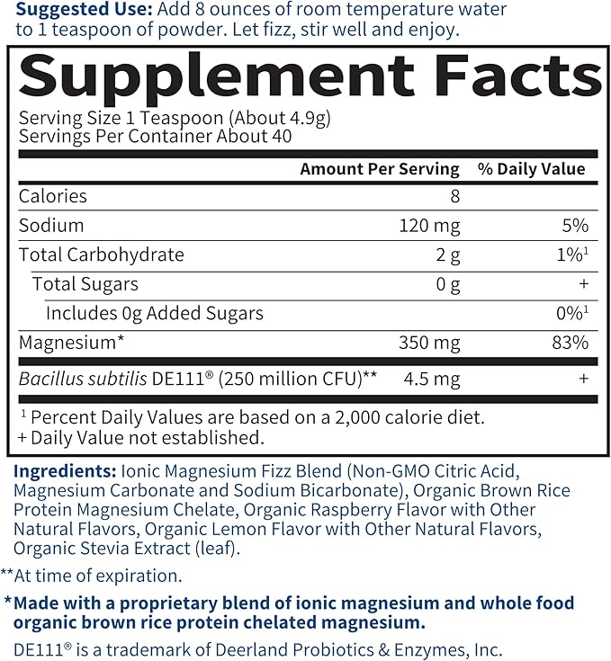 Garden of Life Dr. Formulated Whole Food Magnesium Powder with Probiotics – Stress & Sleep Support, Non-GMO, Gluten-Free, Vegan, Raspberry Lemon Flavor, 40 Servings