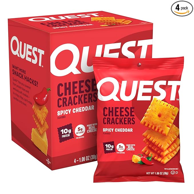 Quest Nutrition Cheese Crackers, Spicy Cheddar, 10g of Protein, Low Carb, Made with Real Cheese, Protein Snack, 4 Count