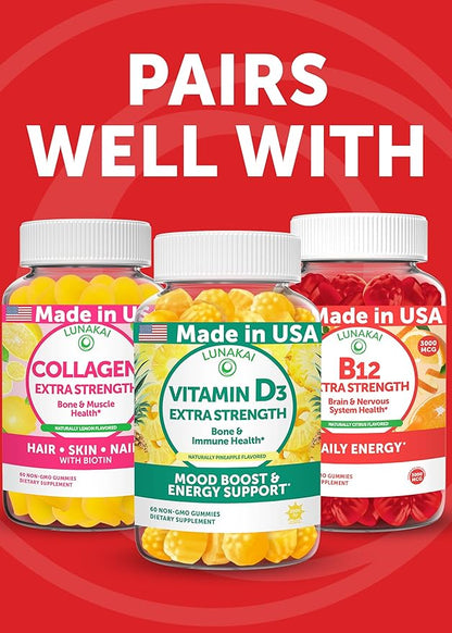 Lunakai USA Made CoQ10 Gummies for Adults – 200mg High Potency Coenzyme Q10 Supplement for Daily Heart, Energy & Antioxidant Support for Women & Men, Non-GMO, 60ct
