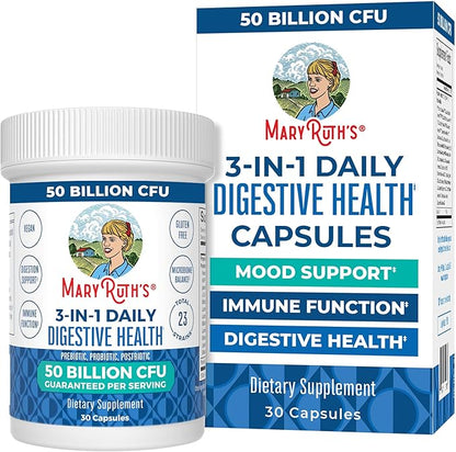 MARYRUTH'S 3-in-1 Probiotics for Digestive Health | Prebiotic & Postbiotic | Gut Health Supplement for Women & Men | 23 Unique Strains | Immune Support | 50 Billion CFU | 30 Servings