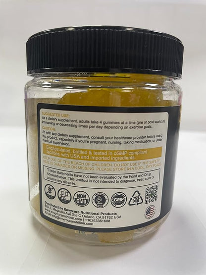 EnvyCure Creatine Monohydrate Gummies for Men & Women - with BCAA, Collagen Peptides, L-Taurine, Vitamin B12, D3, Creatine Monohydrate 5000mg (5g) Per Serving, Lemon Flavor, Sugar Free, 1 Pack