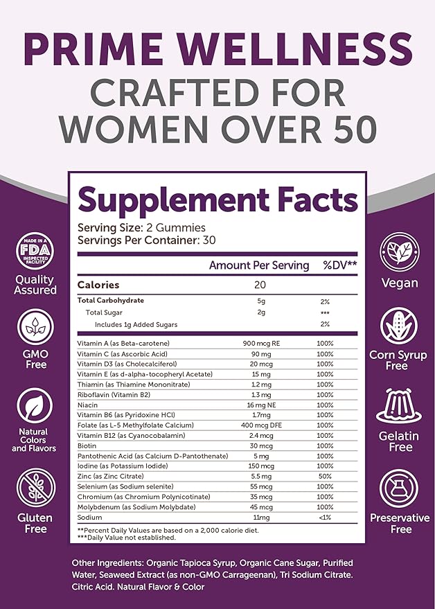 Lunakai USA Made 50 Plus Women's Multivitamin Gummies - Delicious Formula Enhanced with Essential Vitamins & Minerals for Health & Vitality - 3 Pack