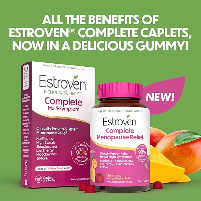 Estroven® Complete Menopause Relief Gummies for Women Mango Passionfruit Flavor, 30 Count, Hormone Free and Drug Free Daily Supplement for Hot Flashes and Night Sweats