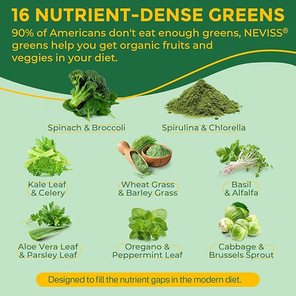Organic Super Greens Daily Superfood Gummies + Probiotics, Spirulina, Chlorella Spinach Broccoli, Prebiotic Fiber, Mushroom -Rich in Vitamins & Antioxidants - Digestive, Focus, Energy, No Sugar, 60Cts