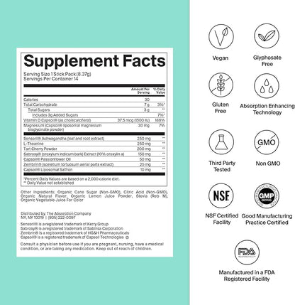 Calm Drink Mix - Relaxation Aid with Magnesium, Ashwagandha, L-Theanine, & Vitamin D - Supports Cortisol Regulation and Mood for Men & Women - Watermelon Lemonade Flavor 14 Sticks