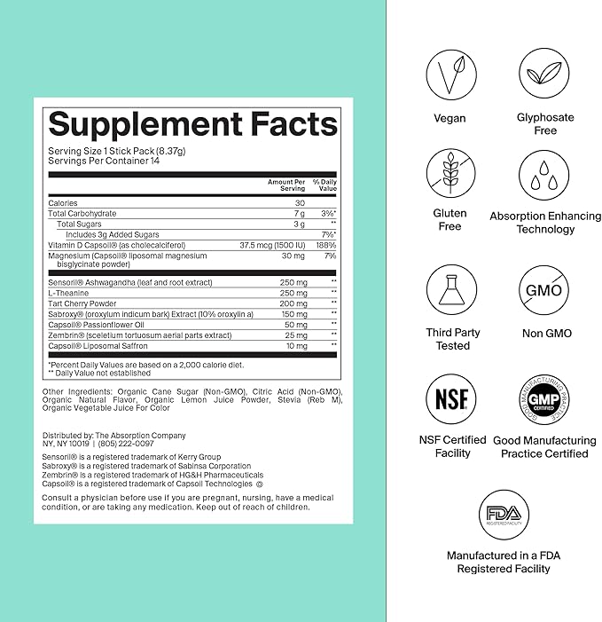 Calm Drink Mix - Relaxation Aid with Magnesium, Ashwagandha, L-Theanine, & Vitamin D - Supports Cortisol Regulation and Mood for Men & Women - Watermelon Lemonade Flavor 7 Sticks