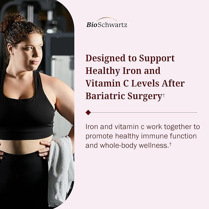 BioSchwartz Bariatric Vitamin C with Iron 45mg Chewable Tablets - 30 Servings, 60 Tablets - Sugar-Free, Fast-Dissolving Bariatric Iron Supplement for Women - Gentle on Stomach, Black Cherry Flavored