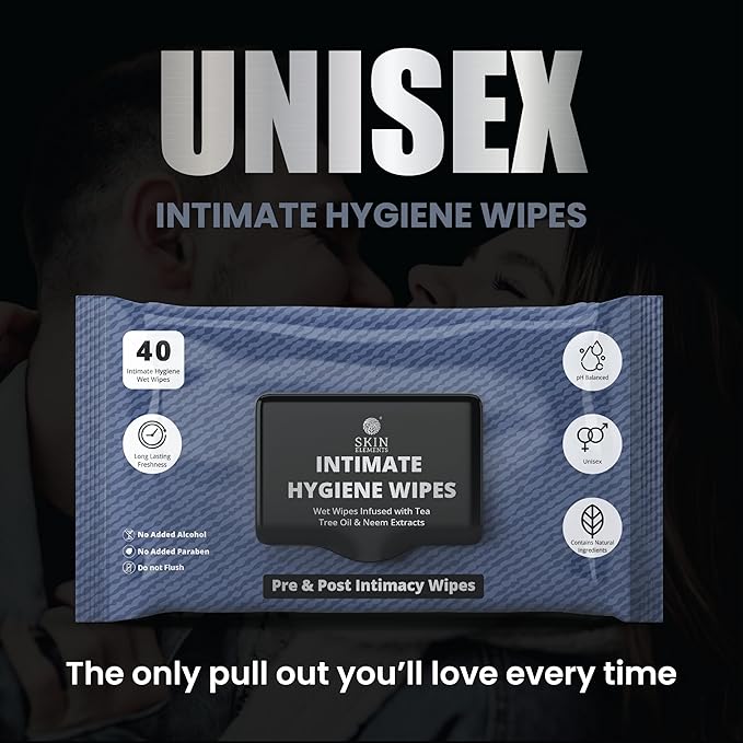 Skin Elements Intimate Hygiene Wipes | Unisex | pH Balanced Wet Wipes | Tea Tree Oil & Neem Extracts | 40 Intimate Hygiene Wet Wipes | For Pre and Post Intimacy