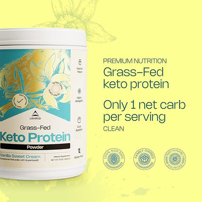 LevelUp Keto Protein, with Collagen Peptides, Energizing MCT, Whey Isolate Protein, Ketogenic Protein Powder Supplement - Vanilla Sweet Cream