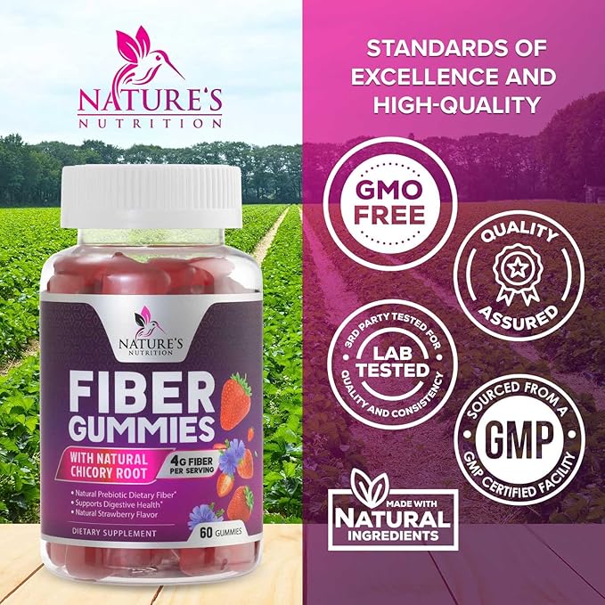 Fiber Gummies for Adults - Soluble Fiber 4g Per Serving - Plant-Based Prebiotic Fiber Supplement for Digestive Health, Gut Health, & Regularity Support - Vegan Gummy - Tasty Berry Flavor - 60 Gummies