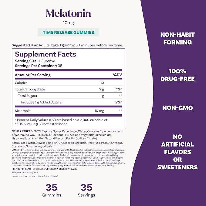 Natrol 10 mg Melatonin Gummies, Time Release Sleep Gummies for Adults, Minimize Wake Ups, Strawberry-Flavored, 35 Count, 35 Day Supply