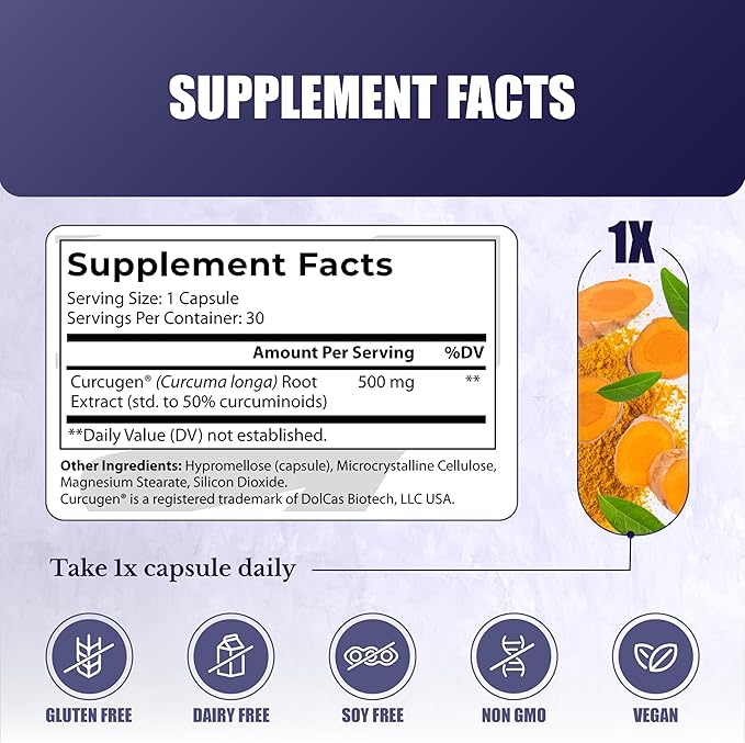 Curcumin Extract - Turmeric Supplement - High Absorption Curcuma for Immune Health Support & Joint Health - Standartized Curcuminoids - Vegan, Gluten Free - 30 Capsules