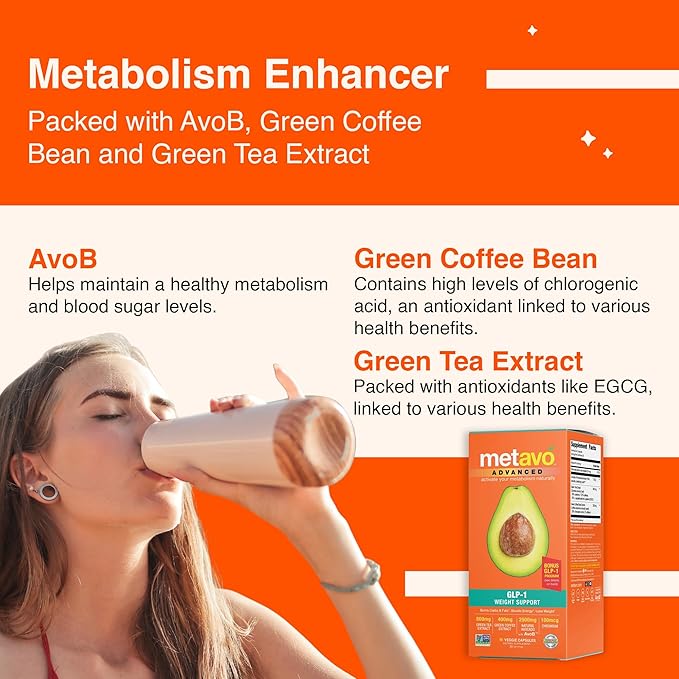 Metavo Advanced Weight Support – Natural Diet Supplements with Essential Nutrients for Promoting Wellness, Enriched with Avocados, Green Tea, Chromium & Green Coffee, 90 Easy-to-Swallow Diet Pills