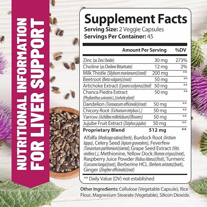 Advanced Liver Cleanse Detox & Repair Formula with Milk Thistle. Liver Detox & Support Supplement for Men & Women, USA Made. Liver Repair & Detox Support, 512mg
