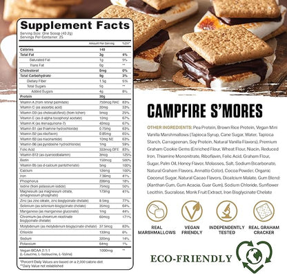 Ambrosia Planta - Plant-Based Protein Powder 20g | Dairy Free Vegan Protein Powder with BCAA Amino Acids | Keto-Friendly, No Added Sugar | 25 Servings | Campfire Smores