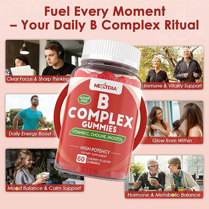 2Pack Vitamin B Complex Gummies, Vegan Vitamin B Gummies with 2000 mcg Methyl B12, Methyl Folate | Plus Choline + Inositol, Vitamin C + Zinc for Supports Energy, Mood, Immune, Healthy Hair, Skin