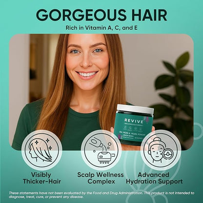 Balmbare Revive Gummies for Hair Loss - Sea Moss Gummies with Vitamin C, Vitamin E, Aloe Vera, Pearl Powder Supports Faster Hair Growth, Stronger Nails, Extra Strength - 60 Count (1)