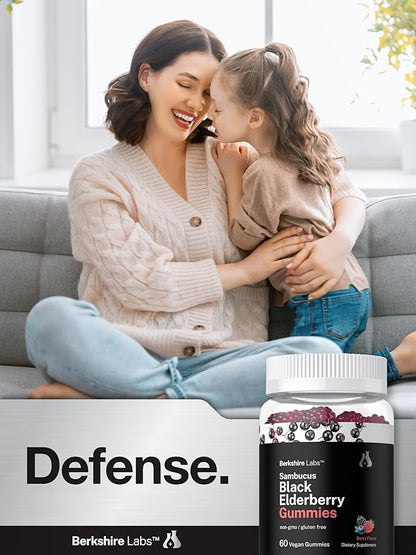 Horbaach Sambucus Black Elderberry Gummies | 60 Count | with Zinc and Vitamin C | Vegan, Non-GMO, Gluten Free Extract for Adults | Berry Flavor | by Berkshire Labs