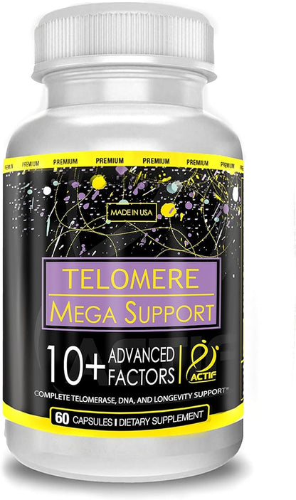 ACTIF Telomere Mega Support with 10+ Factors, Non-GMO, Telomerase and DNA Supplement for Energy, Memory and Anti-Aging, Made in USA, 60 Count