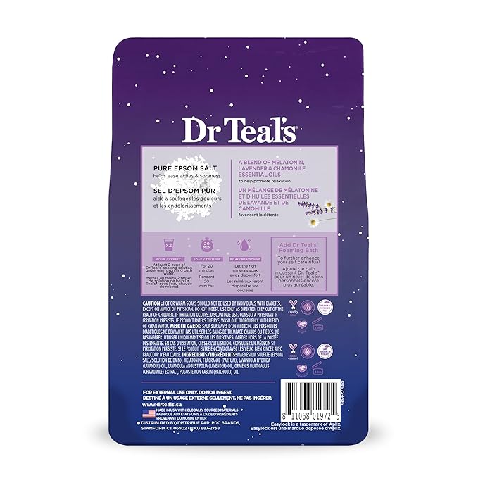 Dr Teal's Epsom Salt Soak, Lavender & Chamomile, 3 lbs | Pack of 2 | Sleep Blend | With Melatonin | Essential Oils