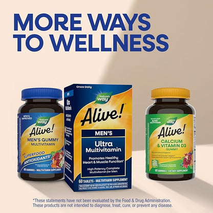 Nature’s Way Alive! Men’s Multivitamin Gummies, Daily Gummy Vitamin for Men, Supports Cellular Energy Metabolism, Immune Health, Muscle Function*, With Vitamins A, C, D3, Zinc, Vegetarian, 150 Count