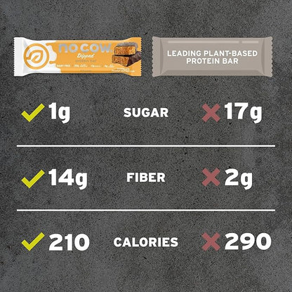 No Cow Vegan Protein Bars, Upgraded Chocolate Fudge Brownie | 20g Plant Based Protein, Gluten Free, Dairy Free, Soy Free, Keto Friendly, Low Sugar, High Fiber Snack Bars | Pack of 12