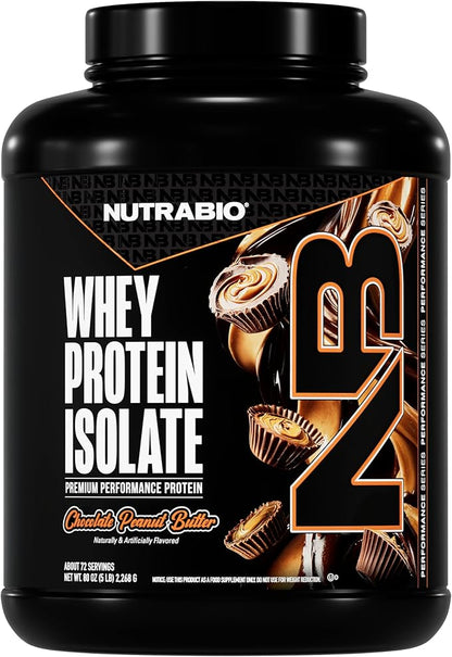 NutraBio 100% Whey Protein Isolate Protein Powder, 25g Protein with Complete Amino Acid Profile, Non-GMO, Soy & Gluten Free, Low Carb, Low Calorie Whey Protein Powder, Chocolate Peanut Butter, 5 Lbs
