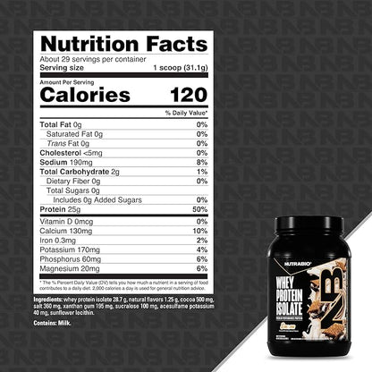NutraBio 100% Whey Protein Isolate Protein Powder, 25g Protein with Complete Amino Acid Profile, Non-GMO, Soy & Gluten Free, Low Carb, Low Calorie Whey Protein Powder, S'Mores, 2 Lbs