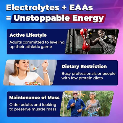 Essential Amino Acids EAA Gummies Nutritional Supplements for Women Men, BCAAs Branched Chain Amino Acids Supplement Gummies w/ Electrolyte Hydration, Black Raspberry Flavor, Gluten Free, Vegan, 120ct