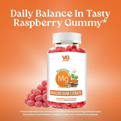 VITA GLOBE Magnesium Citrate Gummies 70mg, Relaxation, Muscle Recovery & Sleep Support, Magnesium Supplement, High Absorption, Vegan, Non-GMO, Bone & Energy – 60 Count