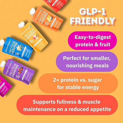 Designer Wellness Protein Smoothie, Real Fruit, 12g Protein, Low Carb, Zero Added Sugar, Gluten-Free, Non-GMO, No Artificial Colors or Flavors, Tropical, 12 Count