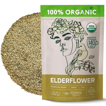 Elderflower Tea (10oz.) - Organic Dried Elderflowers - Elder Flowers Dried Herbs, Te de Sauco, Flor De Sauco Organico - Respiratory Tea - Great for Allergy