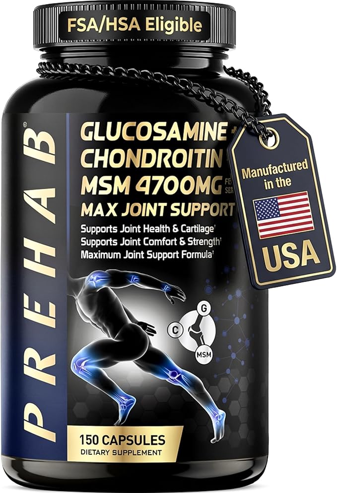 Glucosamine Chondroitin MSM | Premium Joint Support Supplement | Extra Strength 4700mg Max Joint Support | Men & Women | Supports Joint Health & Cartilage, Joint Comfort, Strength and Flexibility