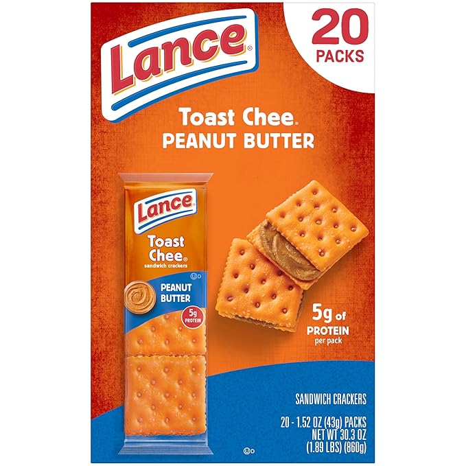 Lance Sandwich Crackers, ToastChee Peanut Butter, 20 Individually Wrapped Packs, 6 Sandwiches Each (Pack of 2)