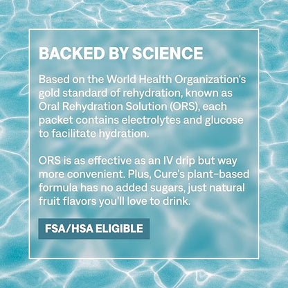 Cure Hydration | Plant-Based Electrolyte Drink Mix | No Added Sugar | FSA-HSA | Dehydration Relief Powder Made with Coconut Water | Non-GMO | Vegan | Pouch of 14 Packets - Lemonade