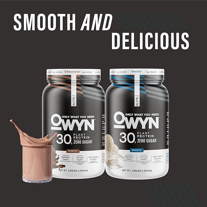 OWYN Only What You Need Pro Elite Chocolate Flavored Protein Powder, 32g Protein, 0g Sugar, 3g Fiber, High Protein, Dairy Free, Gluten Free, Plant Based Protein Powder, 2.9LB