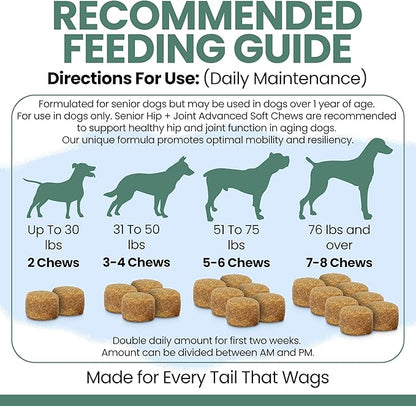 Glucosamine for Dogs Hip and Joint Supplement -240 Soft Chews for Senior Dogs with Glucosamine, Chondroitin, MSM, and Omegas -Mobility, Cartilage, Joint Health -Peanut Butter Flavor (2 Jars of 120)