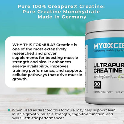 MYOXCIENCE Creapure® Creatine | 5 Grams German Creatine Monohydrate Per Serving | Supports Muscle Performance, Lean Body Mass, & Cognition (90 Serving Jar)